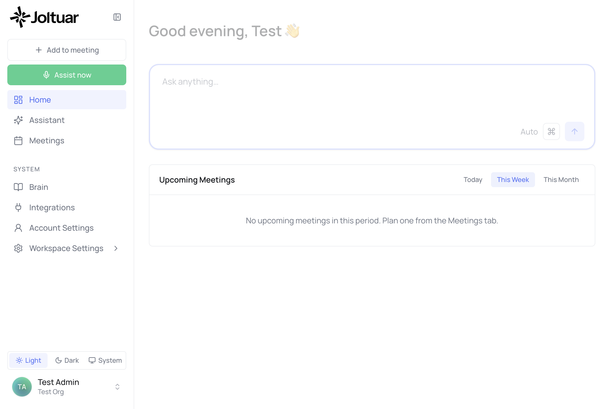 Your account in the sidebar