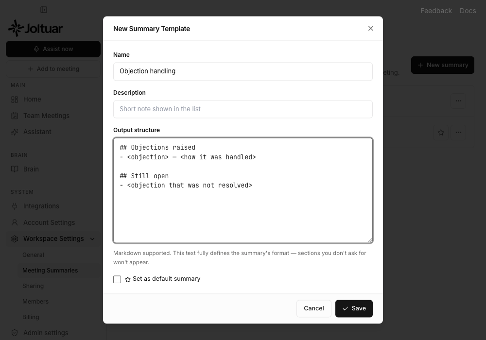 Add a summary template