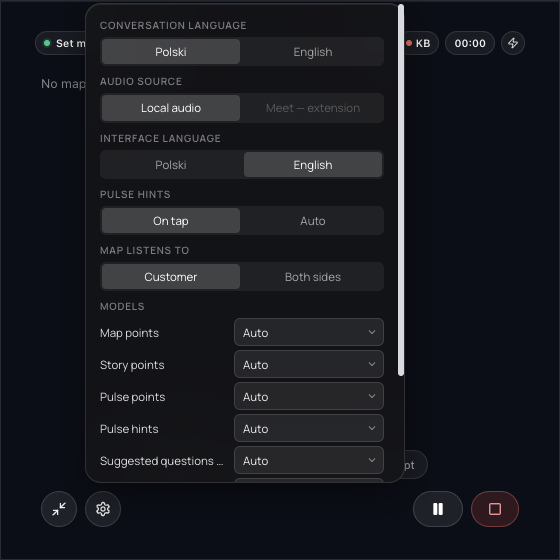 Quick settings in the assist window