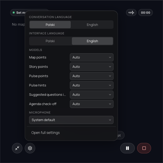 Quick settings in the assist window