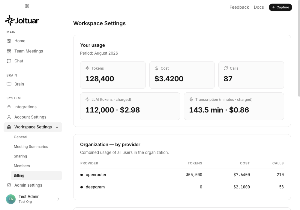 Check the workspace balance