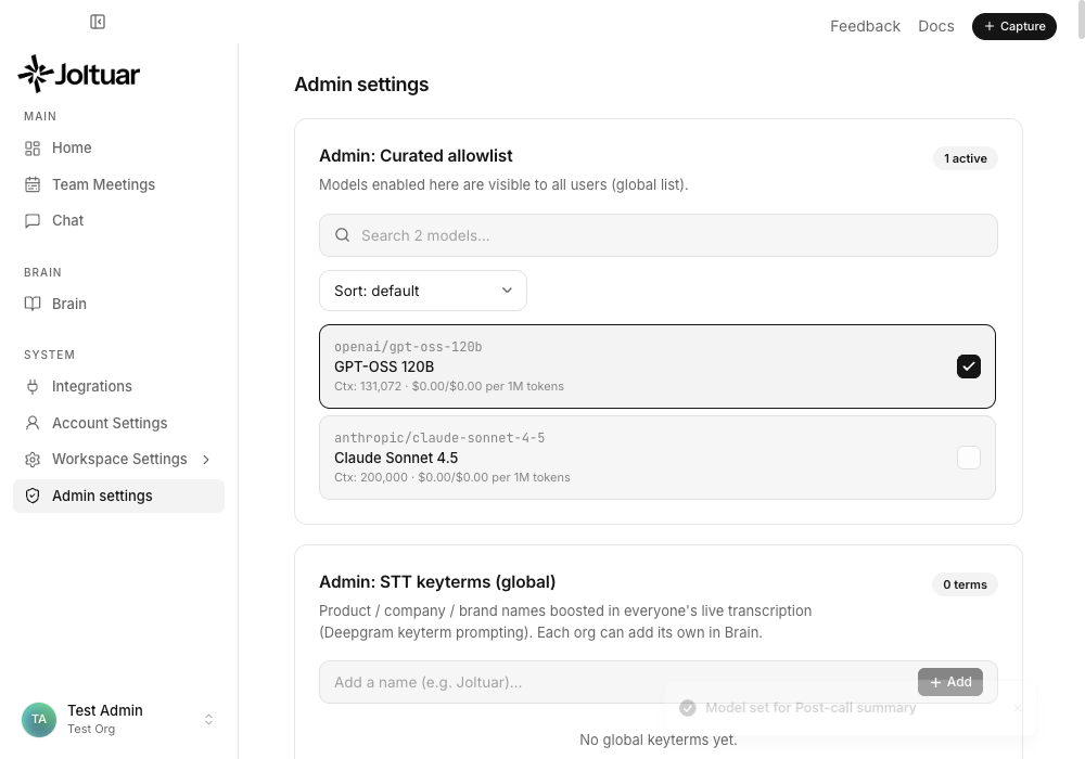 Pin a model to a task