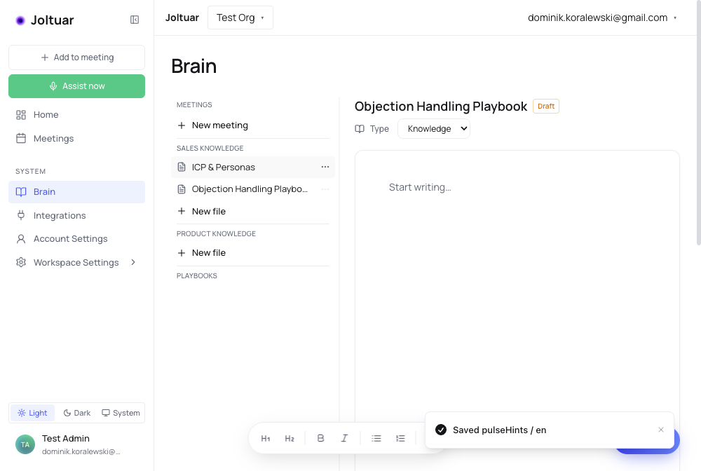 Create a new Brain section