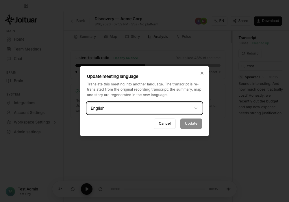 Change the meeting language