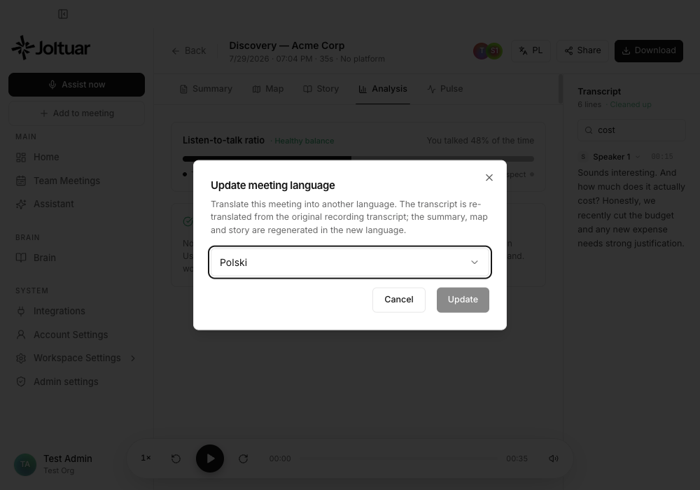 Change the meeting language