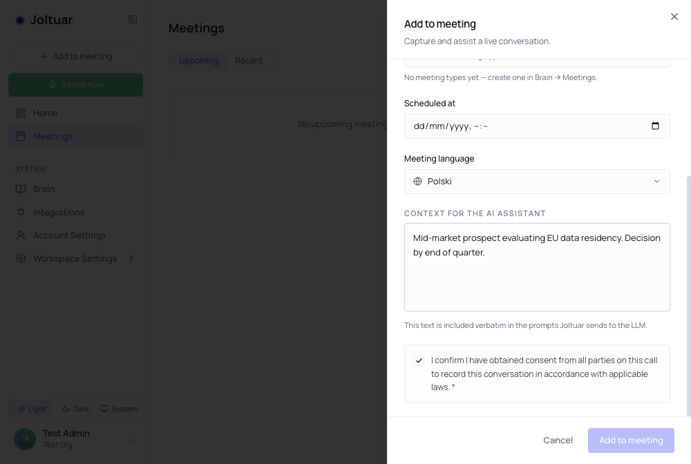 Confirm consent and add