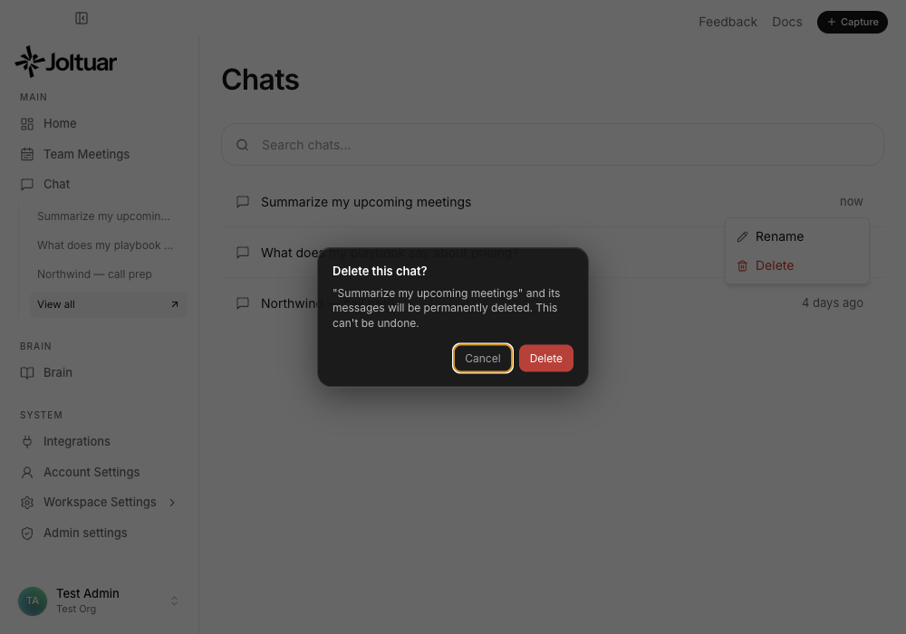 Delete a chat you no longer need